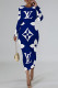 Blue Casual Letter Print Gradient Contrast O Neck Printed Dresses