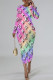 Light Purple Casual Letter Print Gradient Contrast O Neck Printed Dresses