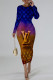Dark Purple Casual Letter Print Gradient Contrast O Neck Printed Dresses