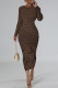 Coffee Casual Letter Print Stripe Contrast O Neck Printed Dresses