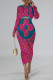Rose Red Casual Letter Print Gradient Contrast O Neck Printed Dresses