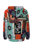 Blue Casual Geometric Print Flowers Heart Shaped Draw String Pocket Hooded Tops
