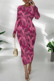 Black Elegant Geometric Print Contrast O Neck Printed Dresses