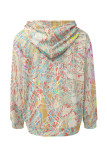Apricot Casual Colorblock Camouflage Print Draw String Pocket Hooded Tops