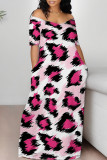 Coffee Sexy Leopard Contrast V Neck Printed Dresses