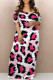 Pink Sexy Leopard Contrast V Neck Printed Dresses