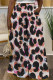 Pink Casual Leopard Pocket Contrast Loose High Waist Wide Leg Full Print Bottoms