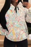 Apricot Casual Colorblock Camouflage Print Draw String Pocket Hooded Tops
