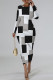 Black White Casual Plaid Cartoon Print Flowers Contrast O Neck Printed Dresses