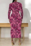 Black Elegant Geometric Print Contrast O Neck Printed Dresses