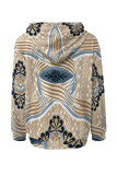 Blue Casual Geometric Print Flowers Heart Shaped Draw String Pocket Hooded Tops