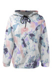 Apricot Casual Colorblock Camouflage Print Draw String Pocket Hooded Tops