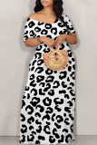 Coffee Sexy Leopard Contrast V Neck Printed Dresses