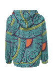 Blue Casual Geometric Print Flowers Heart Shaped Draw String Pocket Hooded Tops