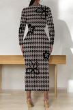 Purple Casual Plaid Cartoon Print Flowers Contrast O Neck Printed Dresses