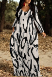 Green Yellow Casual Geometric Print Pocket Contrast V Neck Printed Dresses