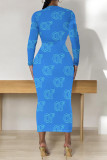 Black Elegant Geometric Print Contrast O Neck Printed Dresses
