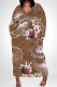 Brown Elegant Floral Print Pocket Contrast V Neck Printed Plus Size Dresses
