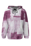 Apricot Casual Colorblock Camouflage Print Draw String Pocket Hooded Tops