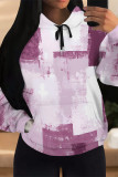 Apricot Casual Colorblock Camouflage Print Draw String Pocket Hooded Tops