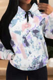 Apricot Casual Colorblock Camouflage Print Draw String Pocket Hooded Tops