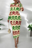 Black Elegant Geometric Print Contrast O Neck Printed Dresses