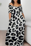 Coffee Sexy Leopard Contrast V Neck Printed Dresses