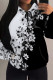 Black And White Casual Geometric Print Flowers Heart Shaped Draw String Pocket Hooded Tops