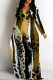 Brown Elegant Floral Print Pocket Contrast V Neck Printed Dresses