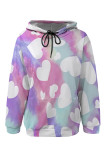 Blue Casual Geometric Print Flowers Heart Shaped Draw String Pocket Hooded Tops