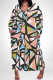 Pink Green Casual Colorblock Floral Print Pocket Contrast V Neck Printed Plus Size Dresses