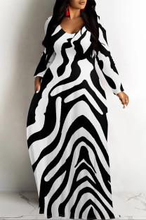 Black White Casual Geometric Print Pocket Contrast V Neck Printed Dresses