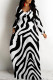 Black White Casual Geometric Print Pocket Contrast V Neck Printed Dresses
