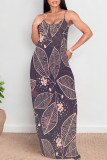 Light Yellow Sexy Floral Print Pocket Contrast V Neck Printed Dresses