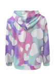 Blue Casual Geometric Print Flowers Heart Shaped Draw String Pocket Hooded Tops