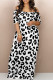 White Sexy Leopard Contrast V Neck Printed Dresses