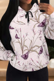 Apricot Casual Colorblock Camouflage Print Draw String Pocket Hooded Tops
