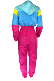 Powder Blue Casual Patchwork Zipper Contrast Zipper Collar Regular Jumpsuits