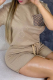 Camel Casual Letters Draw String Pocket Patchwork O Neck Short Sleeve Two Pieces