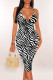 Black And White Sexy Geometric Print Gradient Contrast V Neck Printed Dresses