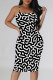 Black And White Sexy Letter Print Stripe Contrast Printed Dresses