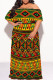 Green Yellow Sexy Geometric Print Flounce Contrast Off Shoulder Long Plus Size Dresses