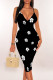 White Black Sexy Geometric Print Gradient Contrast V Neck Printed Dresses