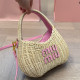 Pink Vacation Letters Patchwork Weave Bags