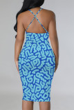 Fluorescent Yellow Sexy Letter Print Stripe Contrast Printed Dresses