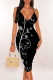 Black Sexy Geometric Print Gradient Contrast V Neck Printed Dresses