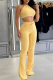 Yellow Casual Solid Color Backless Strap Design Spaghetti Strap Sleeveless Two Pieces