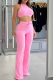Pink Casual Solid Color Backless Strap Design Spaghetti Strap Sleeveless Two Pieces