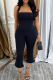 Black Casual Solid Color Backless Halter Sleeveless Two Pieces