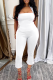 White Casual Solid Color Backless Halter Sleeveless Two Pieces
